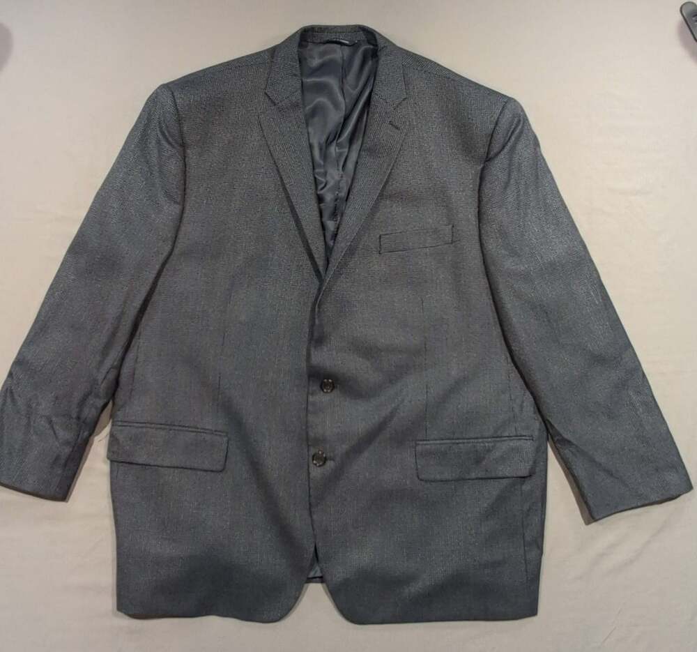Ralph Lauren Suit Jacket Size 52R Gray Micro Pattern Two Button Blazer Silk/Wool